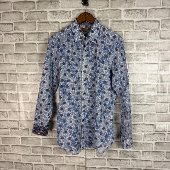 Robert Graham Light Blue Paisley Embroidered Flip Cuff Dress Shirt Mens SMALL - Picture 2 of 8